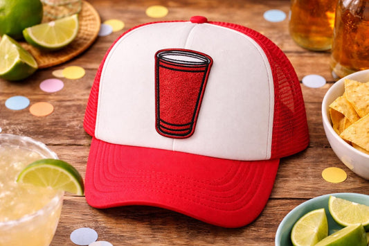 Red Solo Cup Embroidered Patch, Iron-On Party Hat Accessory
