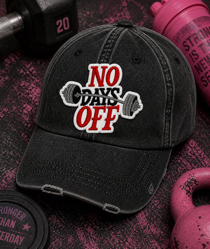 No Days Off Embroidered Patch, Gym Motivation Iron-On, Weightlifting Apparel Accent