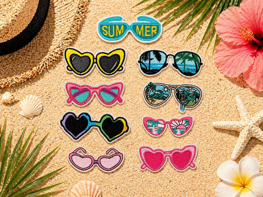 Embroidered Sunglasses Patches, Summer Beach Vacation Iron-On (2 Inch)