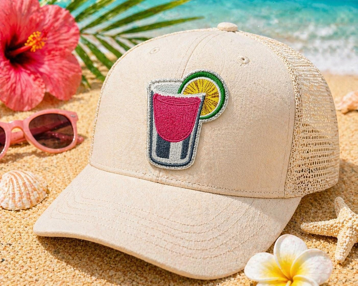 Embroidered Cocktail Drink Patch, Summer Beach Vacation Hat Applique (3 Inch)