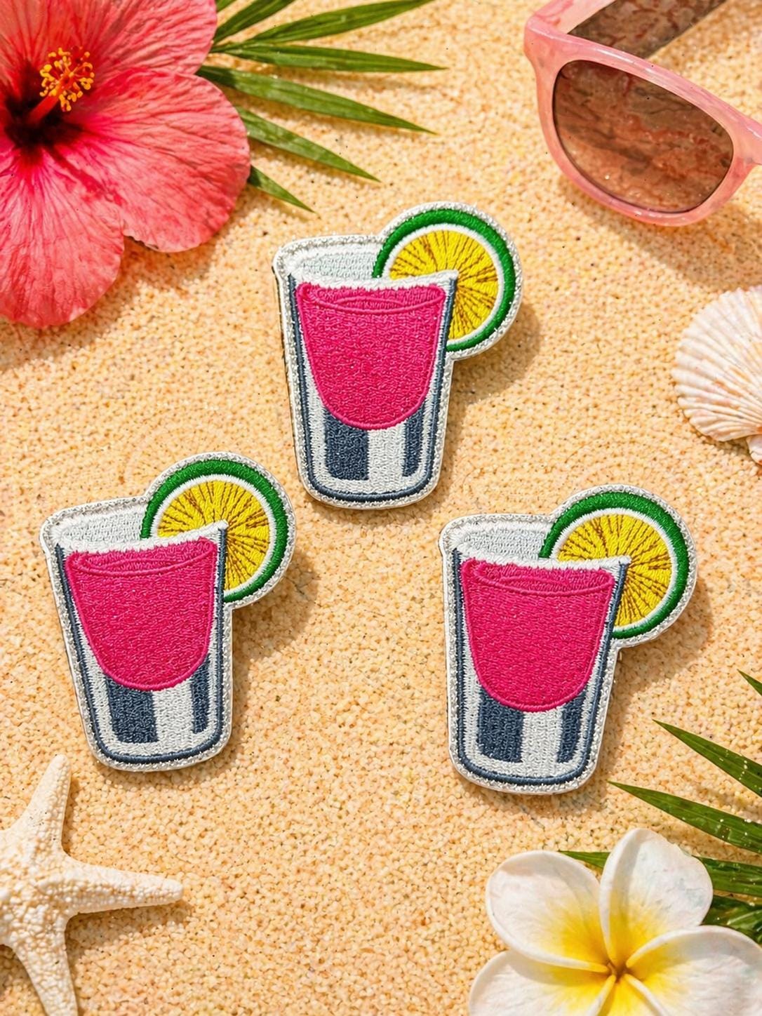 Embroidered Cocktail Drink Patch, Summer Beach Vacation Hat Applique (3 Inch)