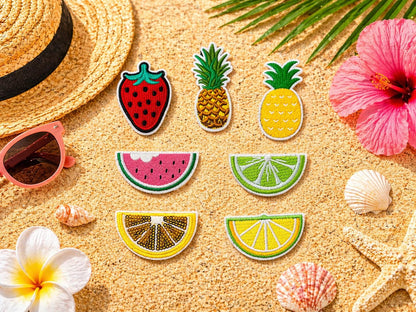 Embroidered Fruit Patches, Strawberry, Pineapple, Watermelon, Citrus (2 Inch)