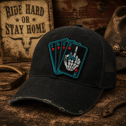 Skeleton Hand Playing Card Patch, Western Cowboy Embroidered Iron-On Applique