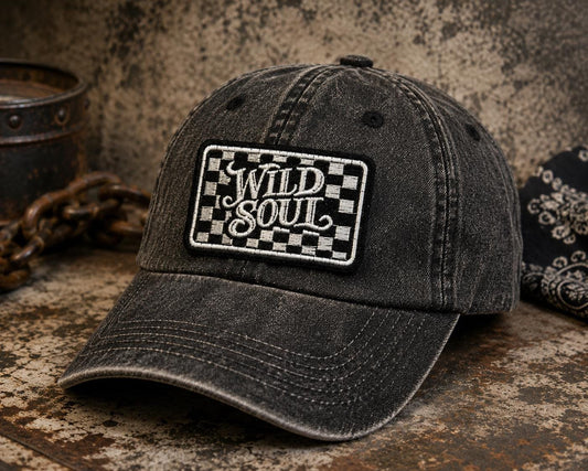 Wild Soul Embroidered Patch, Checkered Grunge Applique (3 Inch)