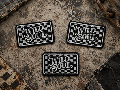 Wild Soul Embroidered Patch, Checkered Grunge Applique (3 Inch)
