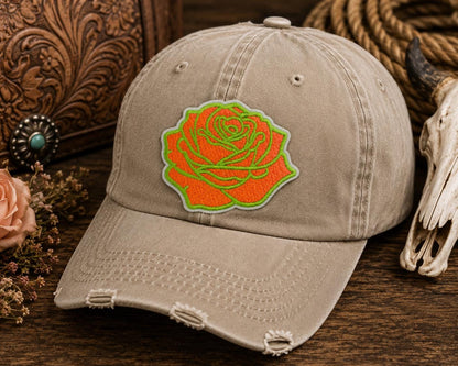 Neon Rose Embroidered Patch  Iron-On or Sew-On Applique (3 Inch)