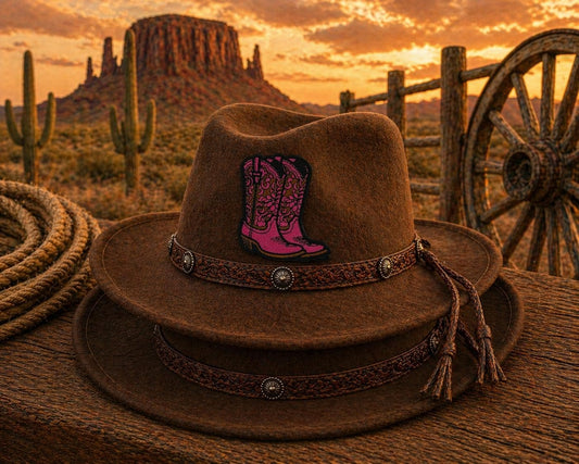 Pink Embroidered Cowboy Boot Patch, Western Iron-On Cowgirl Rodeo Hat Badge