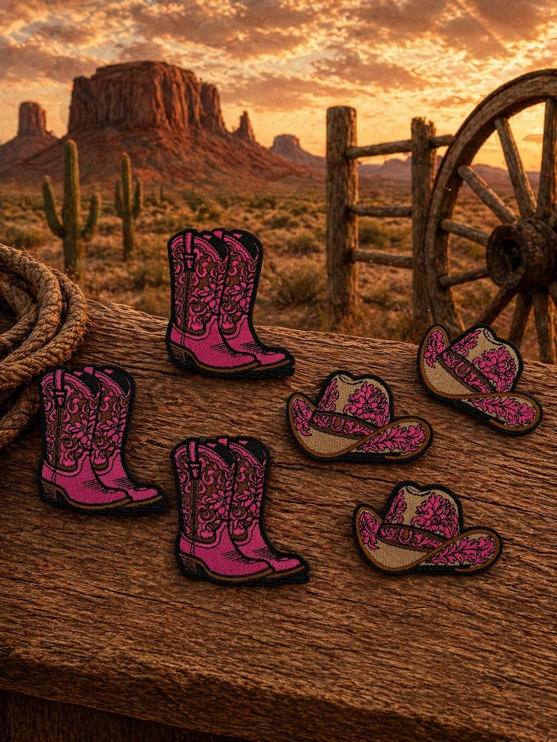 Pink Embroidered Cowboy Boot Patch, Western Iron-On Cowgirl Rodeo Hat Badge