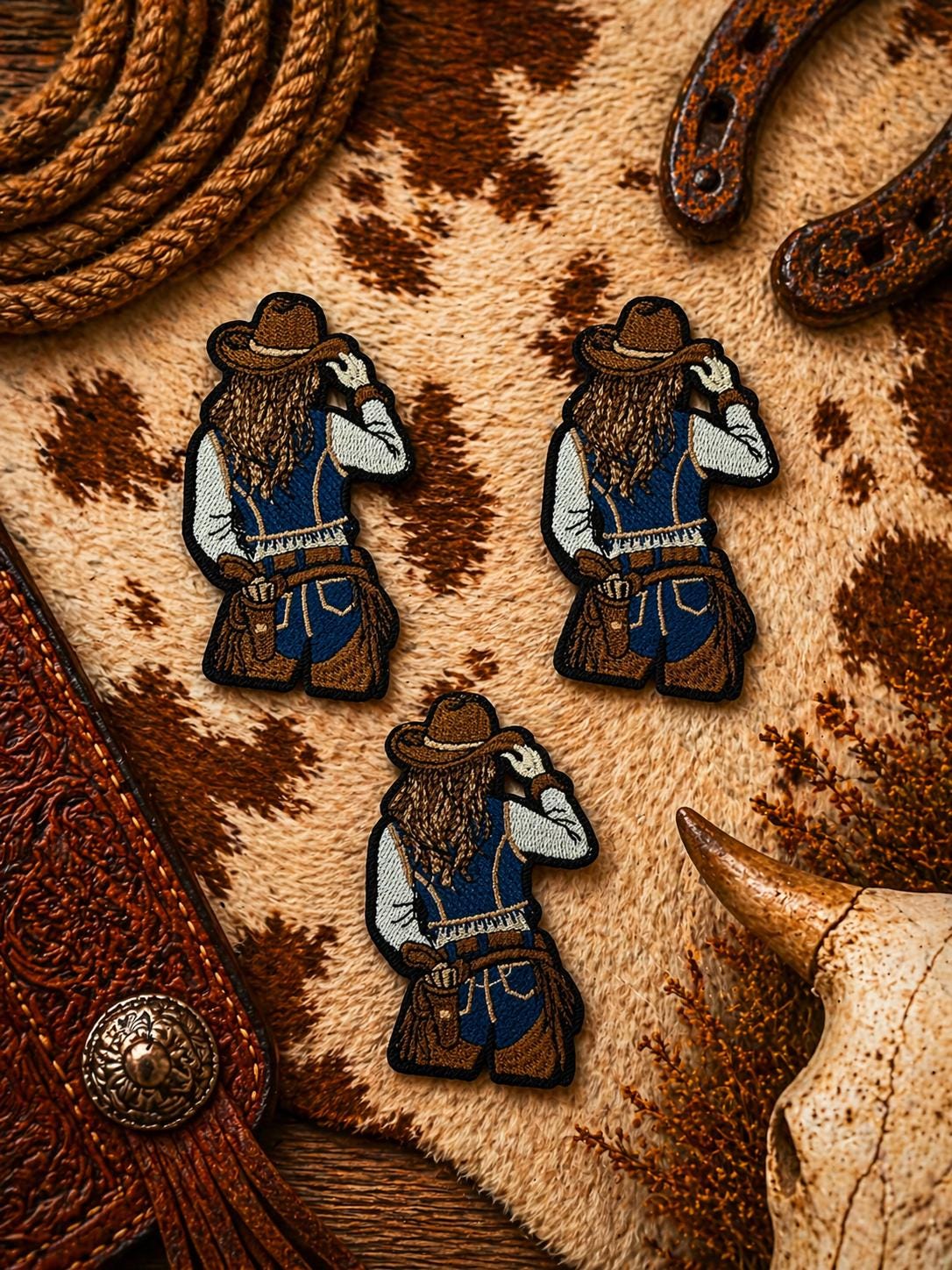 Embroidered Cowgirl Patch, Back View Western Trucker Hat, Iron-On Applique