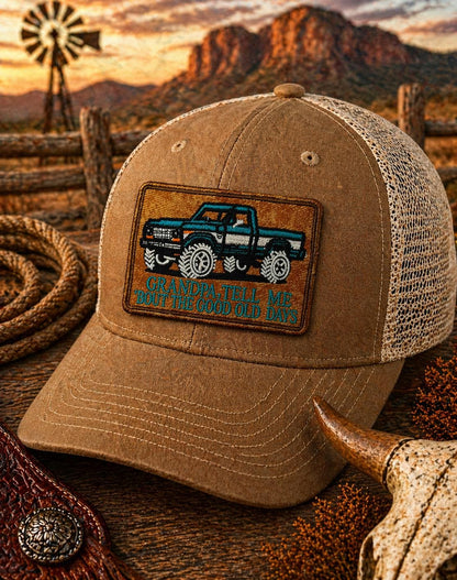 Embroidered Grandpa Truck Patch, Vintage Western Iron-On Applique