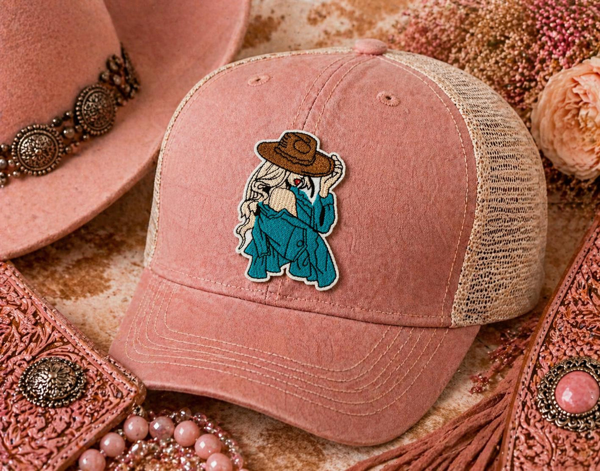 Embroidered Pink Cowgirl Patch, Boho Western Style, Iron-On Application