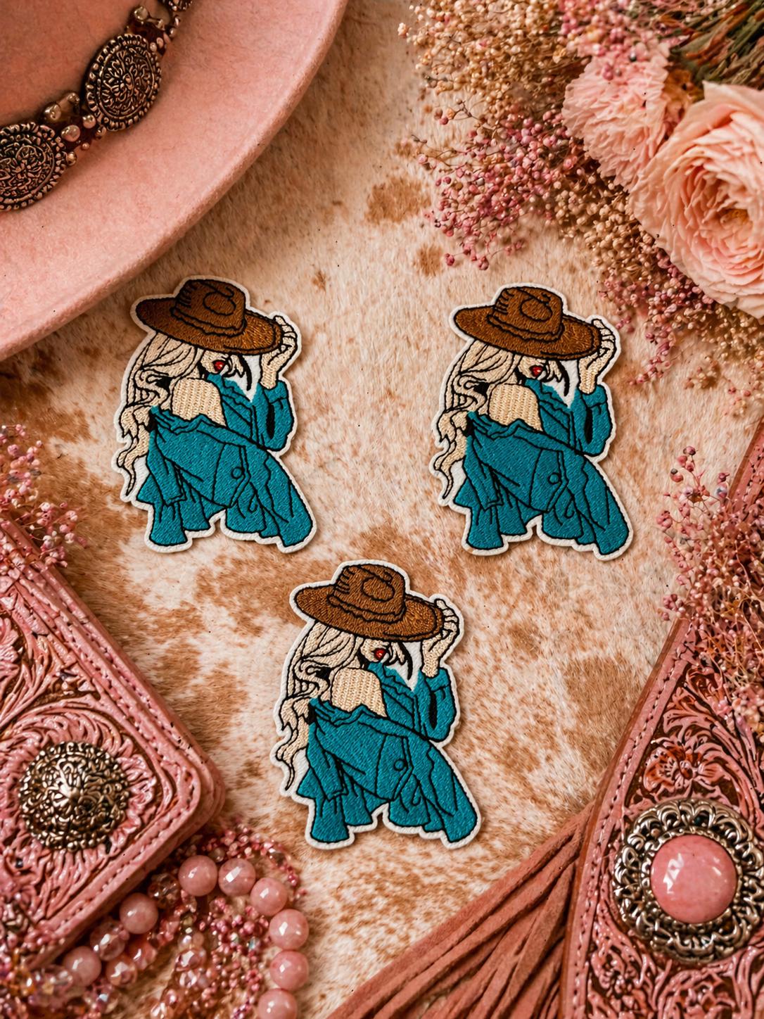 Embroidered Pink Cowgirl Patch, Boho Western Style, Iron-On Application