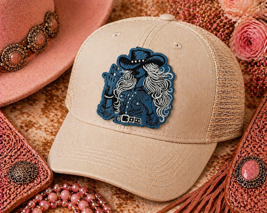 Embroidered Boho Cowgirl Patch, Western Iron-On Applique, Country Girl Hat Badge