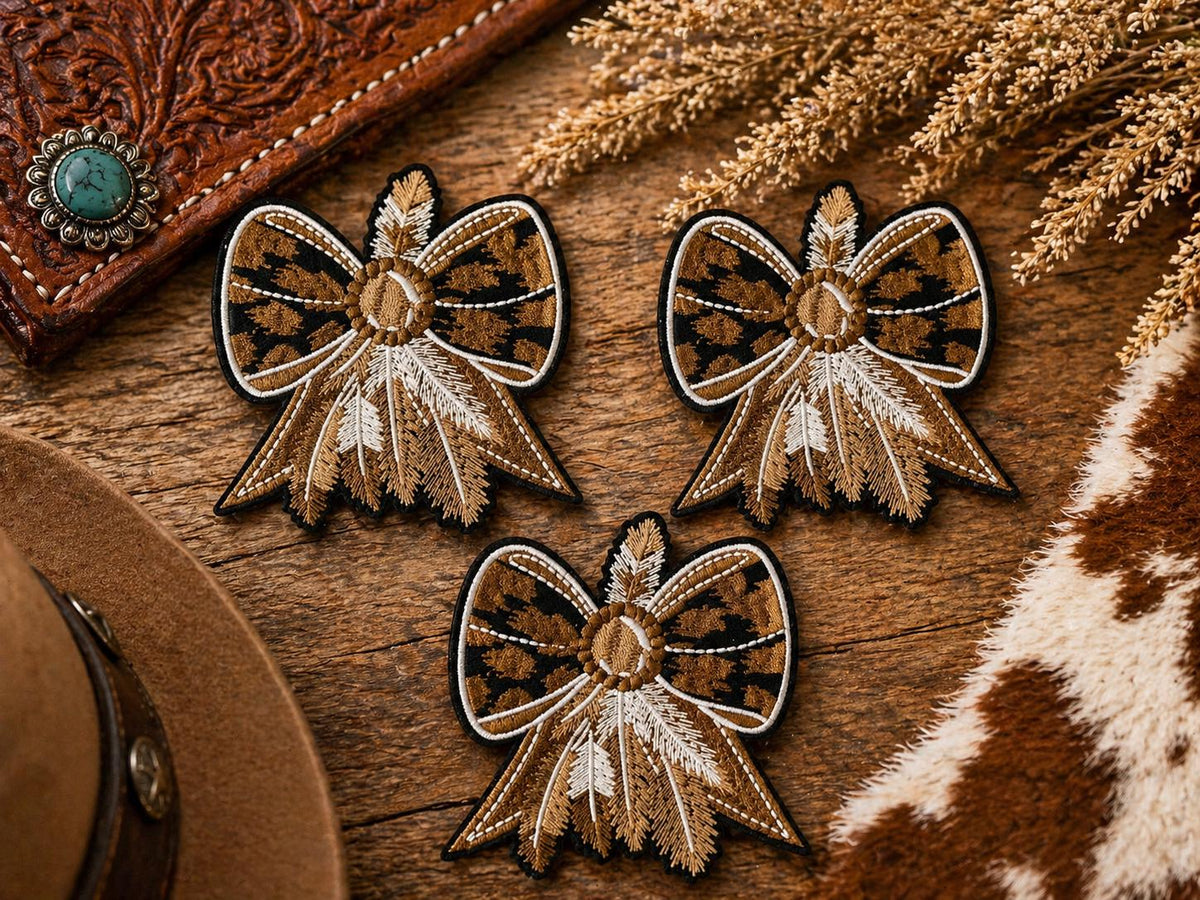 Western Feather Bow Patch, Embroidered Cowgirl Trucker Hat Applique, Boho Style