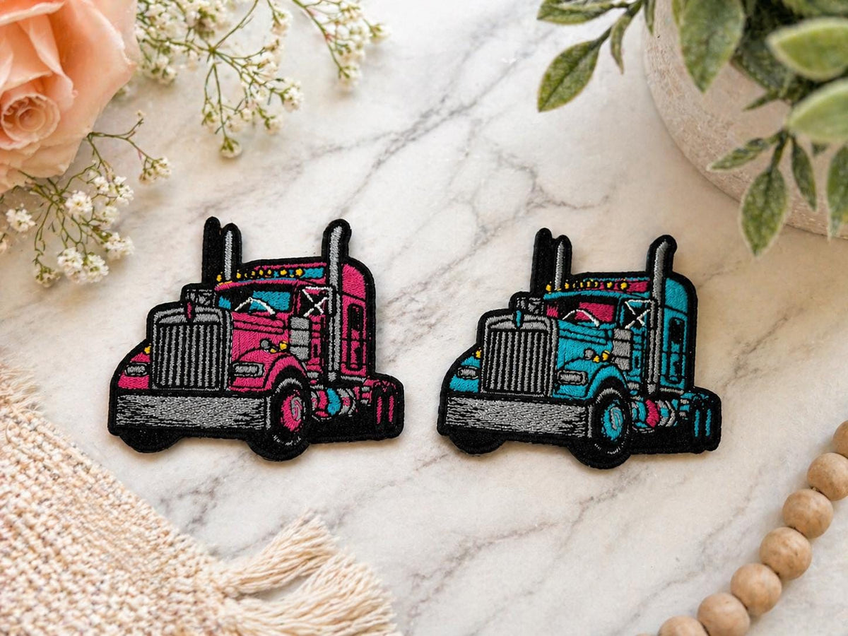Embroidered Semi Truck Patch, Iron-On Diesel Trucker Badge, 3 Inch Size