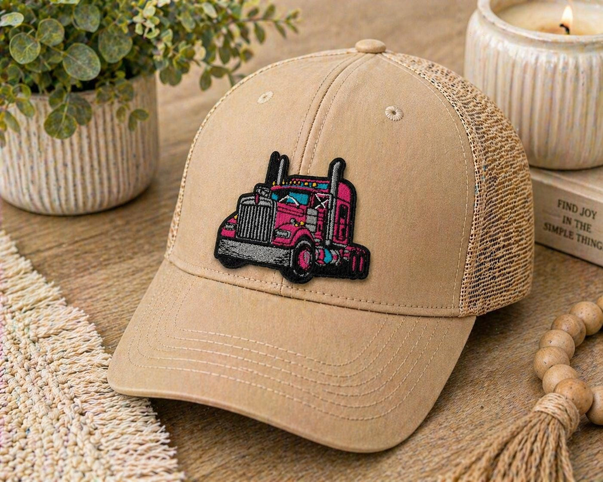 Embroidered Semi Truck Patch, Iron-On Diesel Trucker Badge, 3 Inch Size