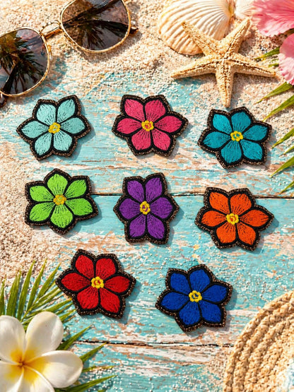 Embroidered Flower Patch Set, Retro Floral Iron-On Applique, Boho Daisy Design