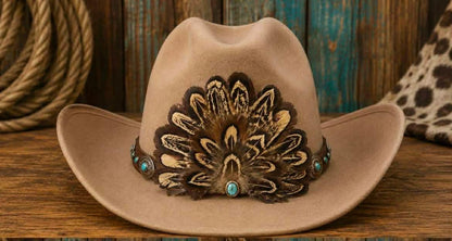 Western Feather Hat Patch: Embroidered Glue-On Applique (5 Inches)