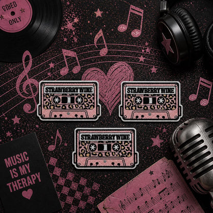 Strawberry Wine Cassette Patch, Embroidered Iron-On Tape Badge (3 Inch)