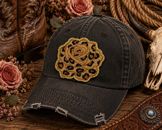 Leopard Rose Patch, Western Floral Embroidered Iron On Applique, Boutique Hat Badge