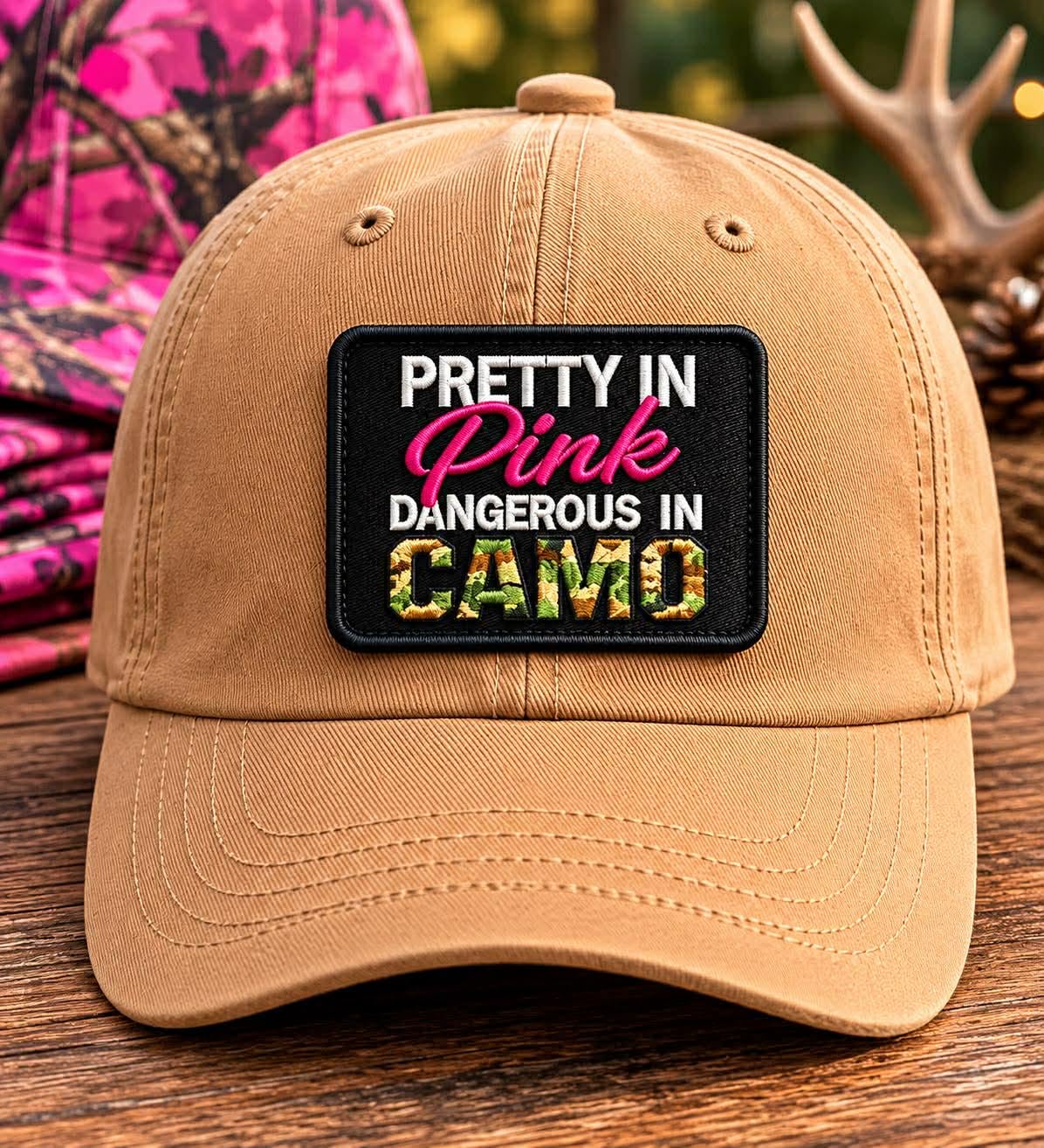 Pretty In Pink Dangerous In Camo Embroidered Patch