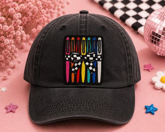 Rainbow Crayon Bow Patch Baseball Hat