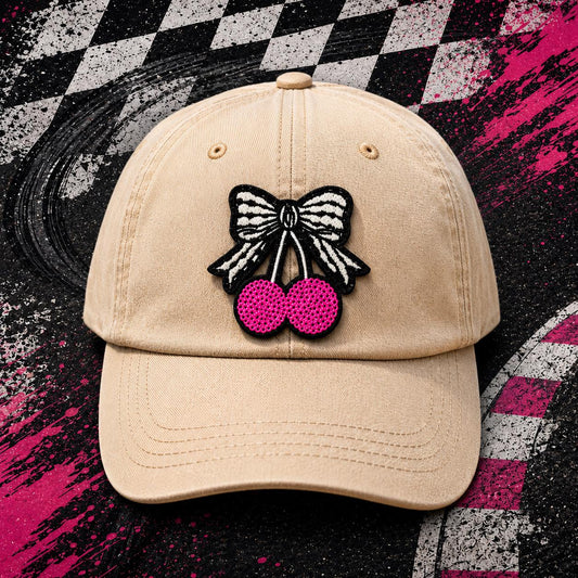 Pink Cherry Bow Sequin Embroidered Patch