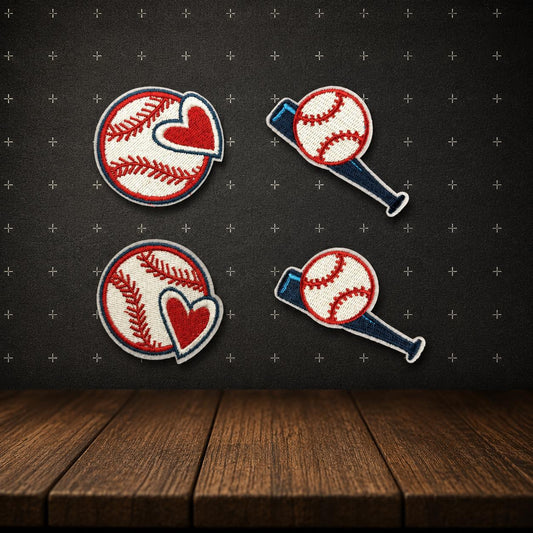 Embroidered Baseball Heart & Bat Patch | Iron-On Applique (3 Inch)