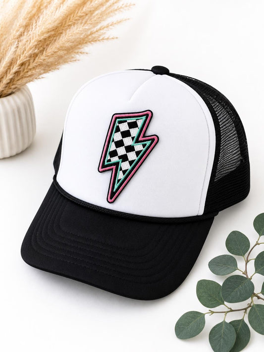 Checkered Lightning Bolt Embroidered Patch