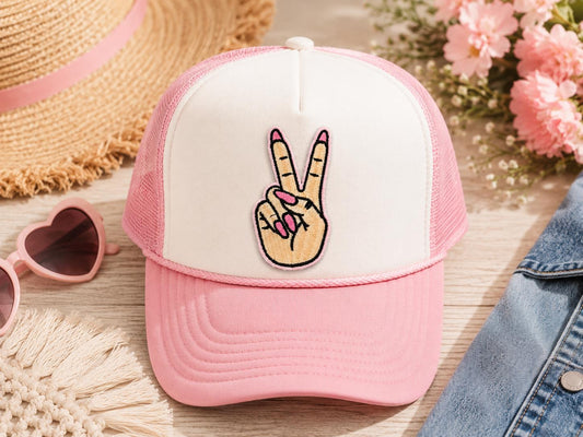 Pink Peace Sign Hat Patch
