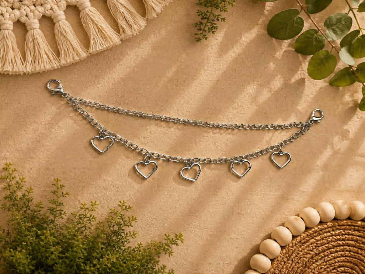 Silver Heart Charm Trucker Hat Double Chain