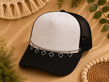 Silver Heart Charm Trucker Hat Double Chain