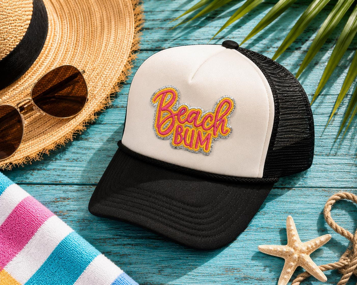 Beach Bum Glitter Patch, Embroidered Iron-On, Summer Vacation Accessory
