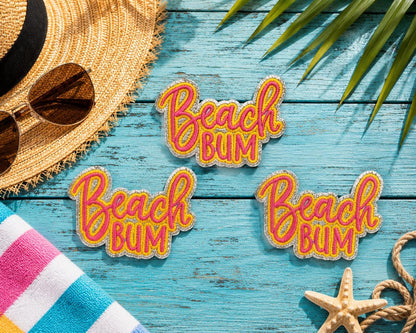 Beach Bum Glitter Patch, Embroidered Iron-On, Summer Vacation Accessory