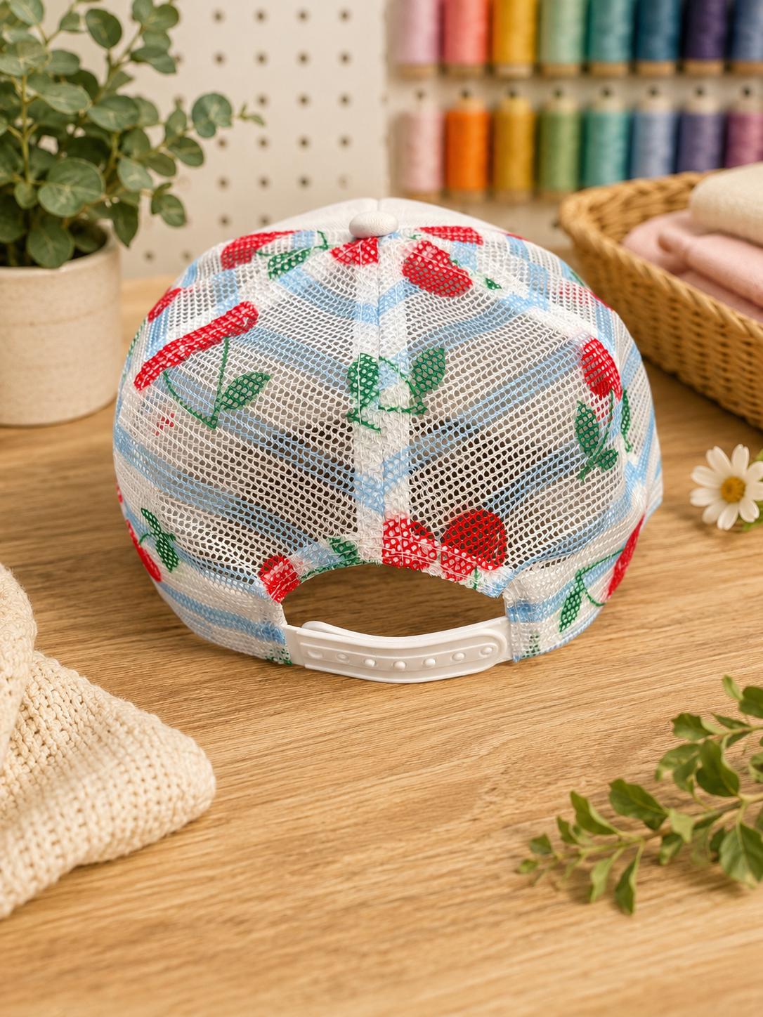 Cherry Stripe Trucker Hat