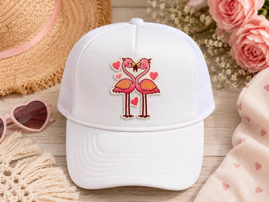 Pink Flamingo Love Hat Patch