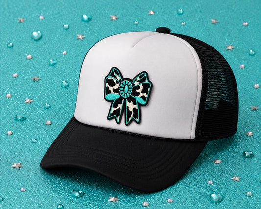Turquoise Cow Print Bow Patch