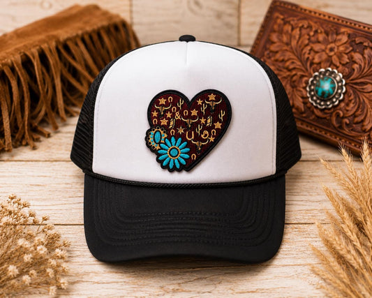 Western Heart Floral Embroidered Patch