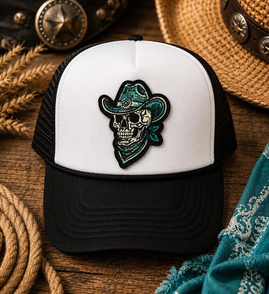 Western Skull Cowboy Embroidered Iron-On Patch