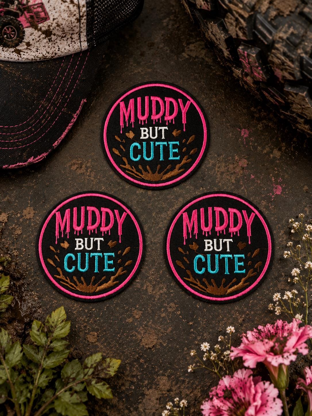 Embroidered Patch: Muddy, Iron-On/Sew-On, 3.5 Inch Diameter