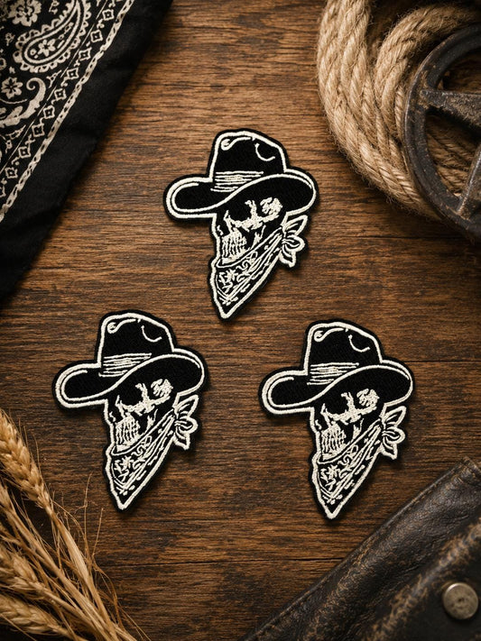 Western Skull Cowboy Embroidered Iron-On Patch