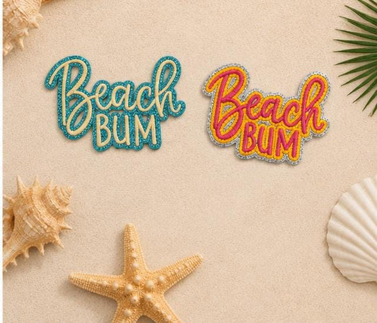 Beach Bum Glitter Patch, Embroidered Iron-On, Summer Vacation Accessory