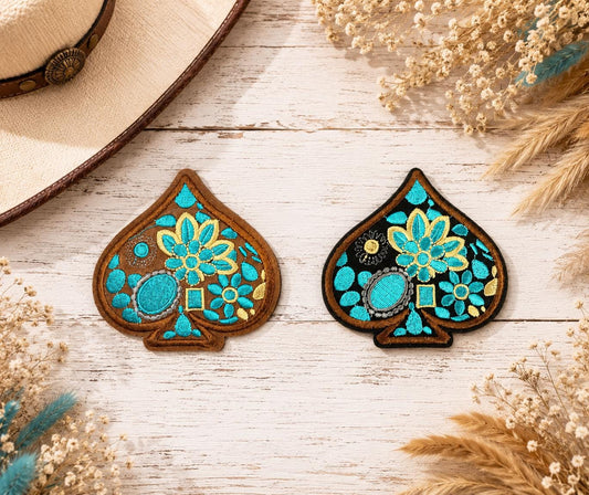 Western Floral Spade Embroidered Iron-On Patch