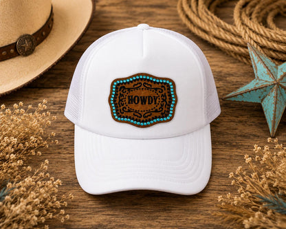 Western Howdy with Turquoise Embroidered Iron-On Patch