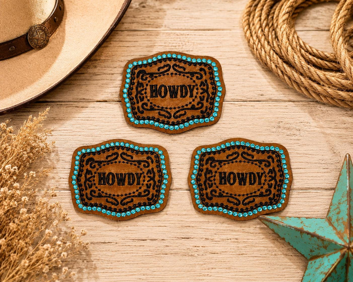 Western Howdy with Turquoise Embroidered Iron-On Patch