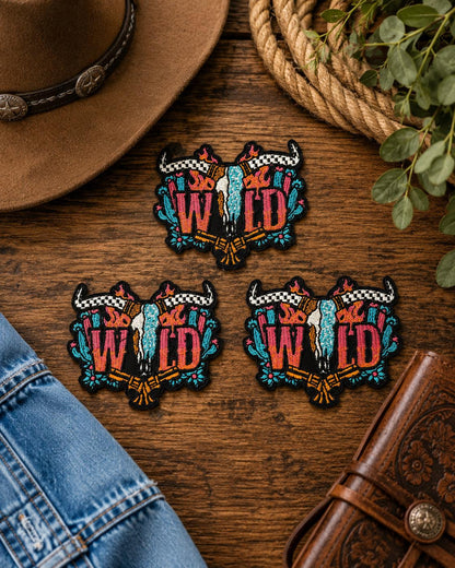 Wild Western Longhorn Skull Embroidered Patch