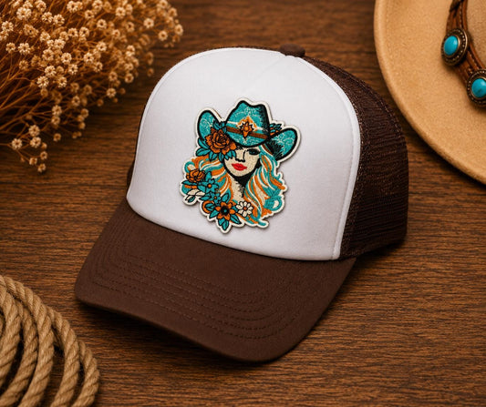 Turquoise Cowgirl Floral Embroidered Patch