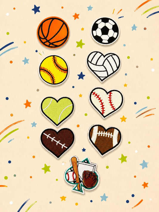 Embroidered Sports Patches: Basketball, Soccer, Baseball, Football Heart Designs (2 Inch)