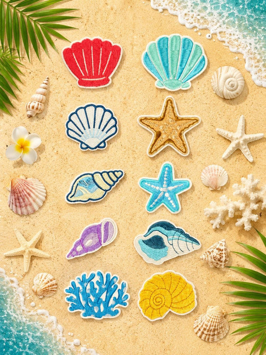 Coastal Seashell & Starfish Iron on Patch