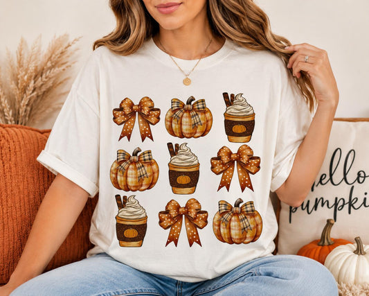 Fall Pumpkin Coffee Bow Glitter Screen Print Transfer